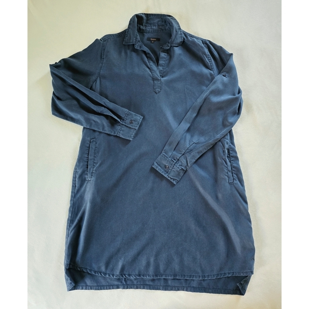 Quince▪️Vintage Wash Tencel Roll Sleeve Tunic Dress in Midnight Blue - Picture 6 of 12
